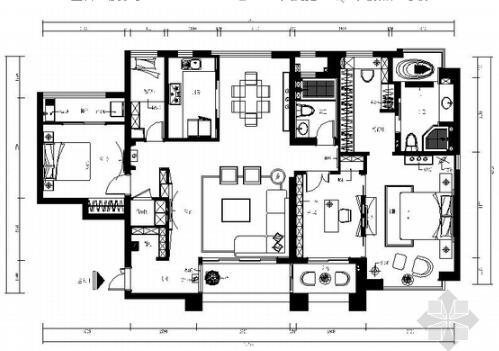 福建现代风时尚风格四室两厅室内装修施工图（有效果）