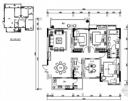 桂林风景古城新中式风格风格四居室样板房室内装修施工图（