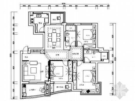 台州CBD核心商务区山水田园风情四居室装修施工图