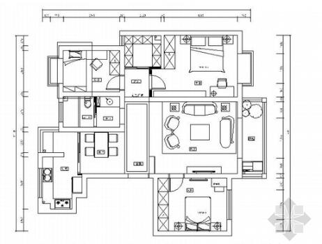 宁波花园小区高档三居室样板间装修施工图