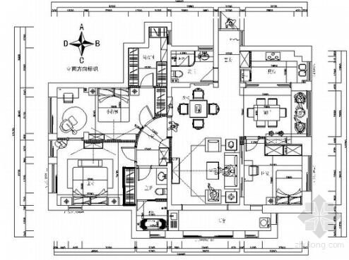 高档现代风风格三居室样板间装修施工图