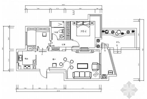 江苏常熟现代风简约风格一居室装修CAD施工图（有实景图