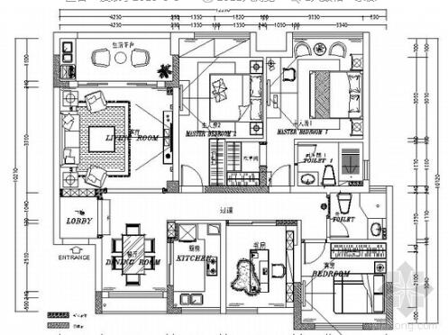 绍兴欧式美式风格三居室住宅装修CAD施工图（有效果图）