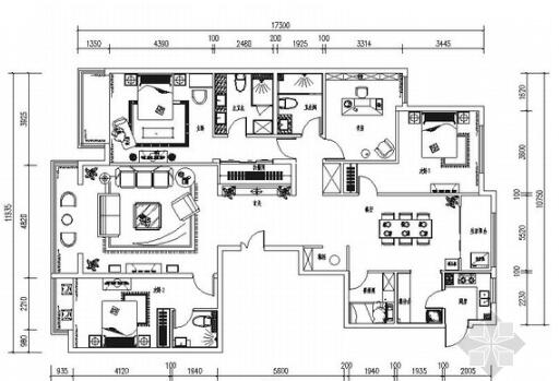 北京新古典主义四居室室内装修施工图（有效果）