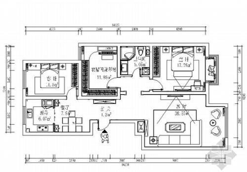 广州简欧风格三居室样板间装修施工图