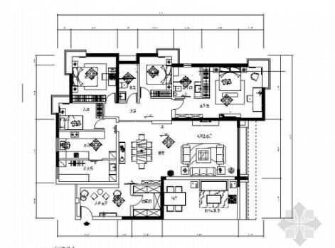 宁波电梯花园洋房现代风风格四居室装修施工图