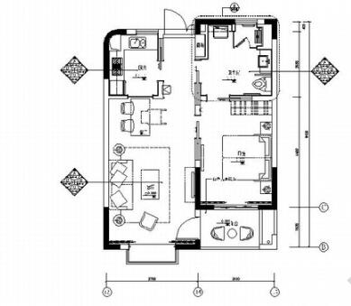 上海高级现代风风格养老公寓一居室室内装修施工图