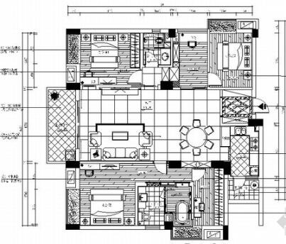 广东独特简欧风格四居室样板间装修施工图（有效果及实