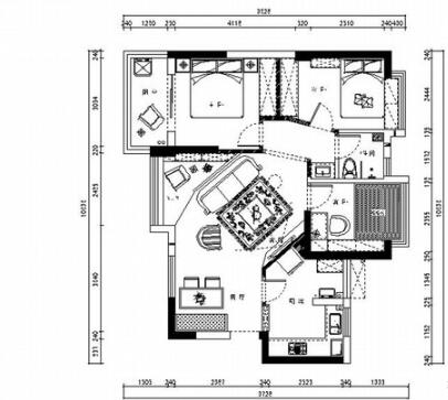 精品托斯卡纳地中海风格三居室装修室内设计施工图（有