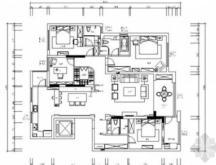 南通精品英式山水田园四居室样板间CAD装修施工图（有软装