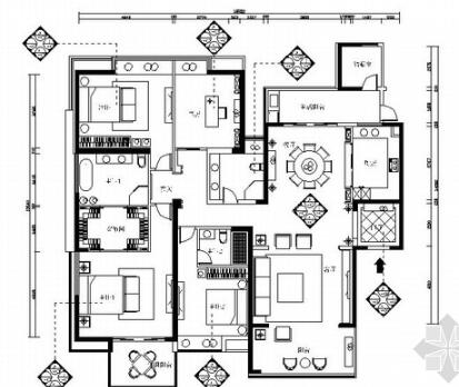 现代风精致简约四居室样板间CAD装修施工图（有效果）