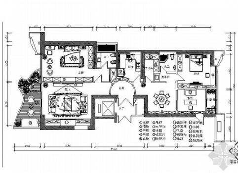 福建沉稳典雅新中式风格风格三居室室内装修施工图（有效果