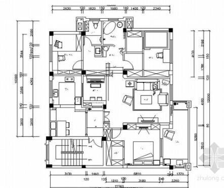 豪华欧式美式山水田园风格三居室样板间室内装修施工图（有效果）