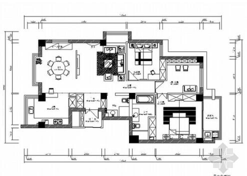 精品现代风风格三居室样板间室内装修施工图