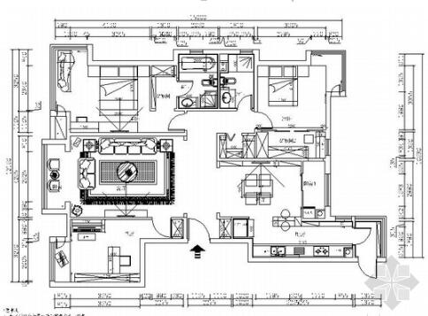 北京著名设计企业现代风简约风格四居室装修CAD施工图（有效