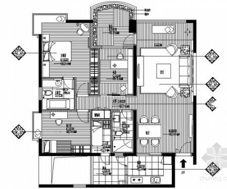 广东名城小区现代风风格三居室样板间室内设计装修施工图