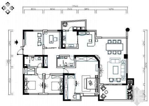 成都220㎡典雅古典园林风情五居室CAD装修施工图