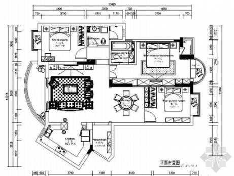 湖南时尚简约现代风风格三居室室内装修施工图