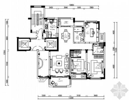 苏州高档新古典三居室样板房室内施工图（有效果）