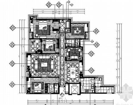 广东古典欧式美式风格五居室室内装修施工图（有高清效果图