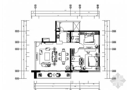 无锡传统美式风格风格两居室小建筑景观室内设计装修图纸（有物