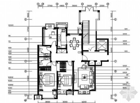 山东豪华欧式美式风格三居室室内装修施工图（有高清实景图