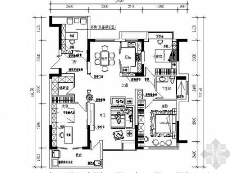 经典高档现代风四居室样板房室内CAD装修图（有效果）