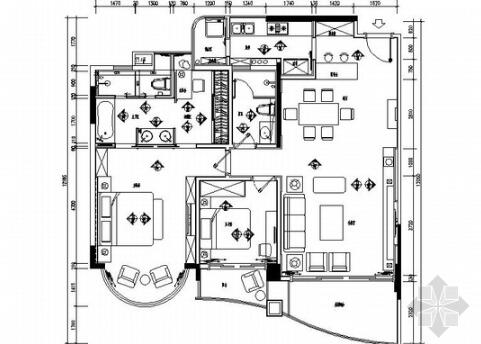 高档现代风风格三居室室内装修施工图