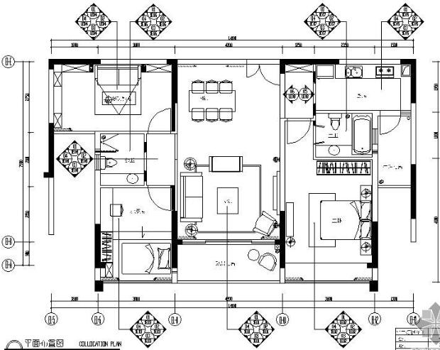 广东地中海风格三室两厅样板房施工图（有效果）