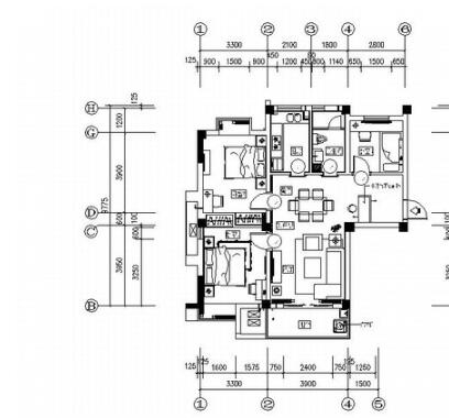 武汉主题设计花园新中式风格三居室B1样板间装修施工图（有效果