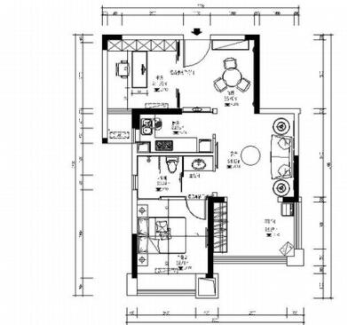 湖北温馨舒适一居室室内设计CAD施工图（有效果图）