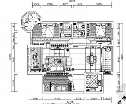 黑白经典三居室装修施工图（有效果图）