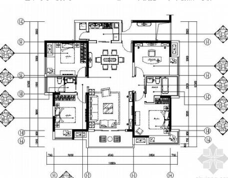 现代风古典三居室样板房室内装修施工图（有效果）