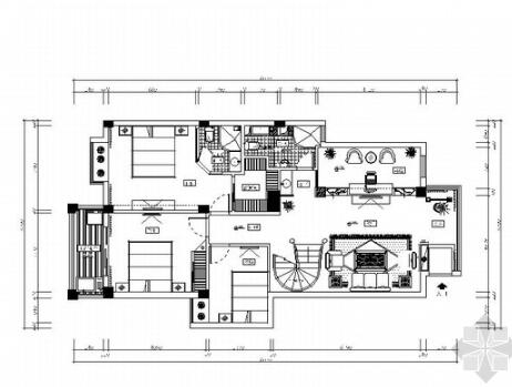 浙江豪华欧式美式有阁楼商业别墅室内设计CAD施工图