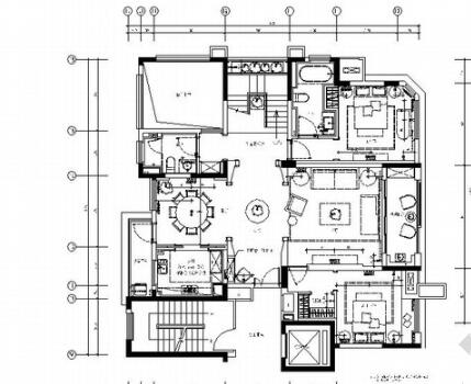 安徽简约欧式美式复式3居室室内设计全套施工图