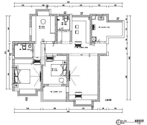 蝴蝶湾美式风格三居室样板房设计施工图（附效果图）