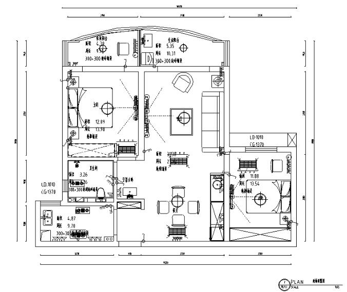 班芙春天简约美式风格风格二居室住宅设计施工图（附效果图