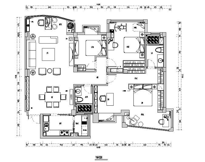 富贵天城三居室住宅设计施工图（附效果图）