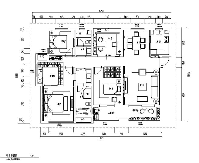 古典园林风格四居室住宅设计施工图（附效果图）