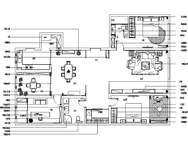 雅致建筑景观原味新中式风格三居室样板房设计施工图（附效果图