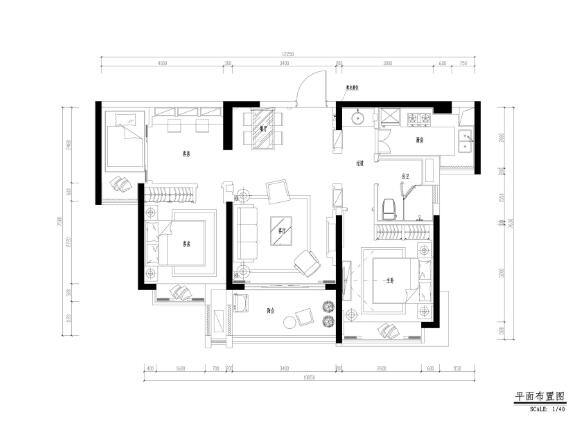 地中海风格三居室全套施工图设计（附效果图+3D模型）