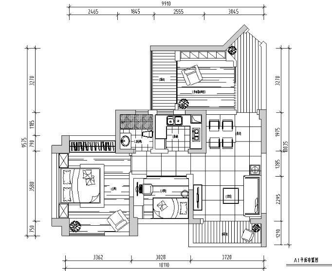 87平米润和园二居室样板间设计施工图（附效果图）