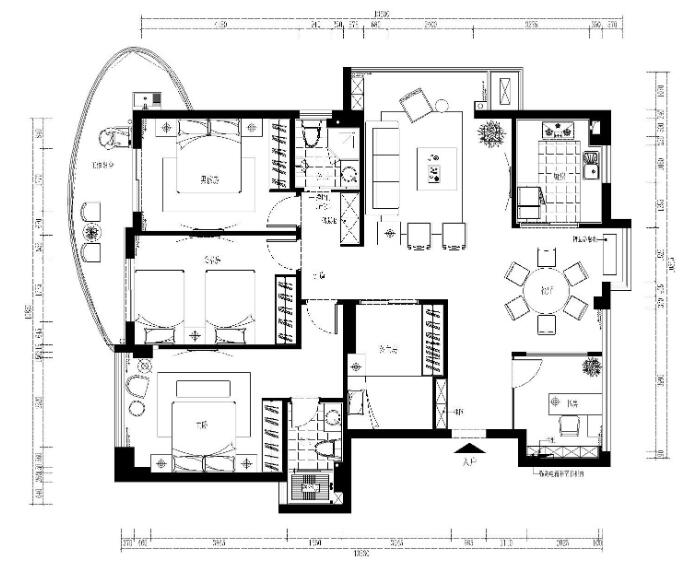 150平现代风四居室全套施工图设计及大样图（附效果图）