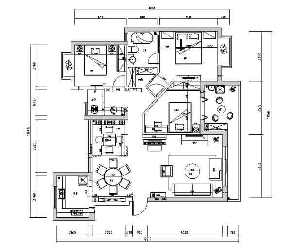 湖北后现代风四居室住宅设计施工图（附效果图）