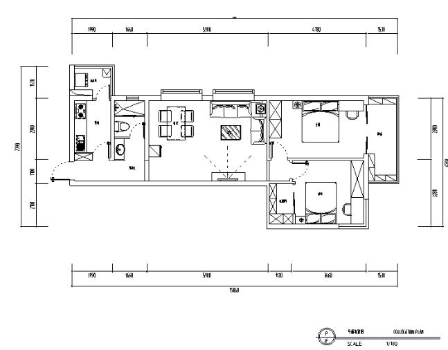 地中海风格二居室住宅设计施工图（附效果图+软装搭配）