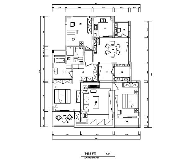 美式风格山水田园风四居室住宅设计施工图（附效果图）