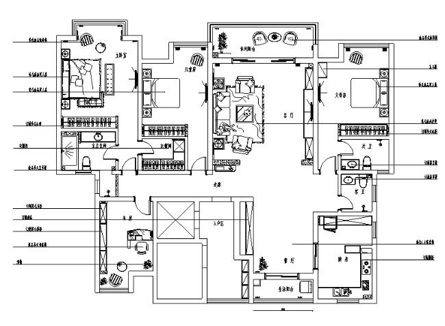 美式风格风格四居室住宅设计施工图（附效果图）