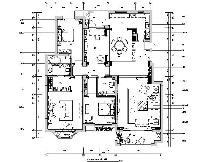 山东国山墅四居室样板间设计施工图（附效果图）