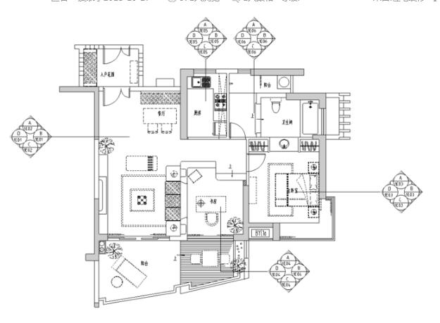 海南三亚时代海岸红色墨西哥风格B-3户型样板房施工图