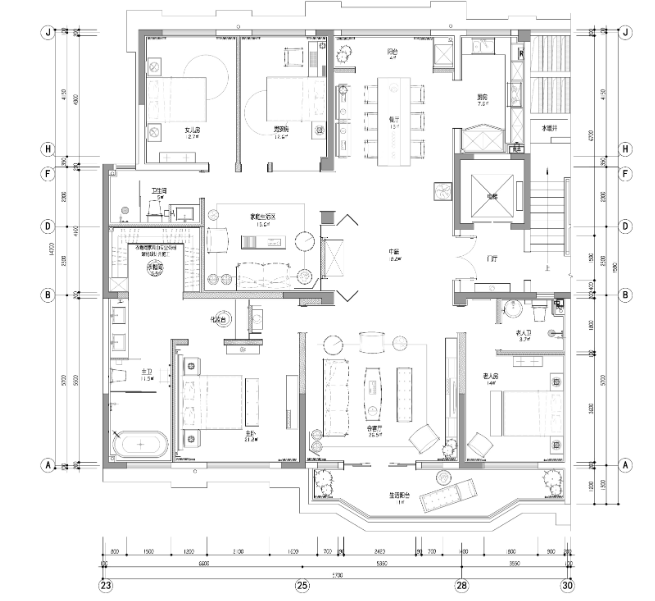 正弘瓴古典园林风格四居室样板间室内装修施工图